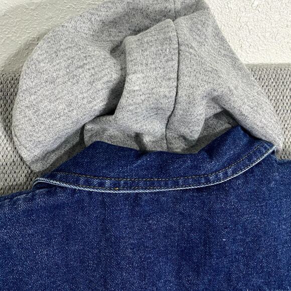 Jordache Hooded Denim Vest Womens L Blue Jean Button Up Pockets Y2K Street Biker - Picture 9 of 12